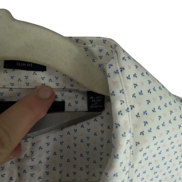 Tommy Hilfiger Mens Slim Fit Button-Up Dress Shirt With Blue Pink Micro Print M - Picture 6 of 10
